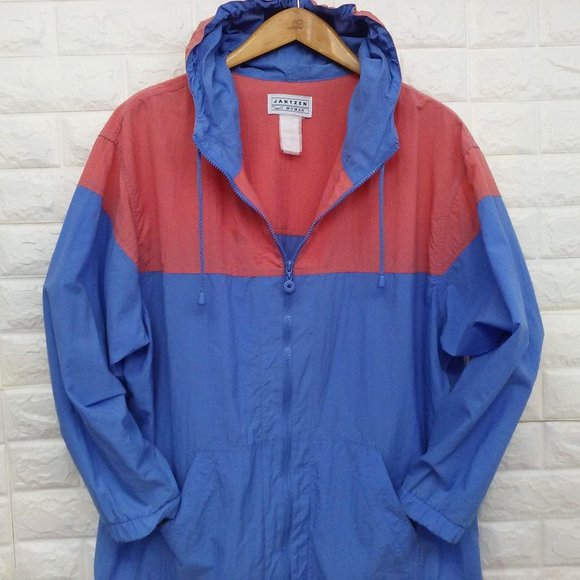 80s Jantzen Color Block Jacket Sz-1X Pockets Hood - Picture 4 of 10